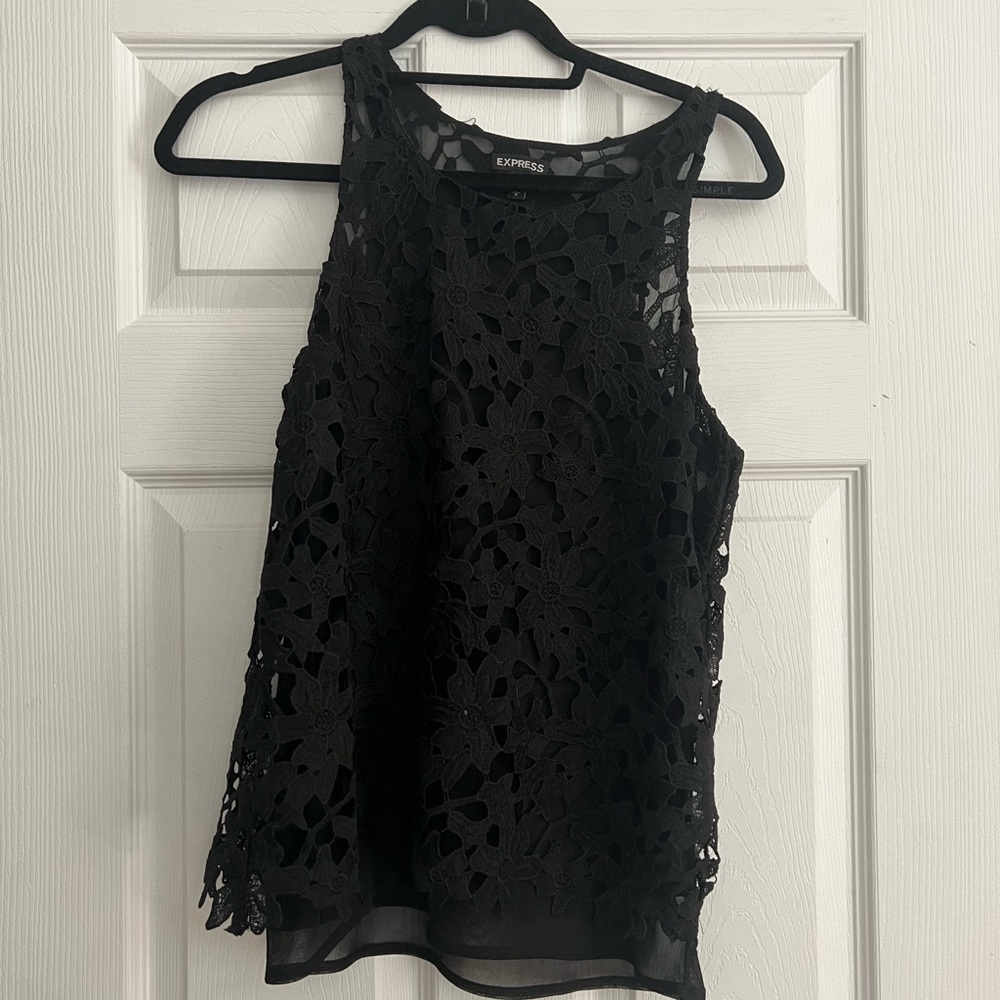 Express Black Floral Lace Tank Top